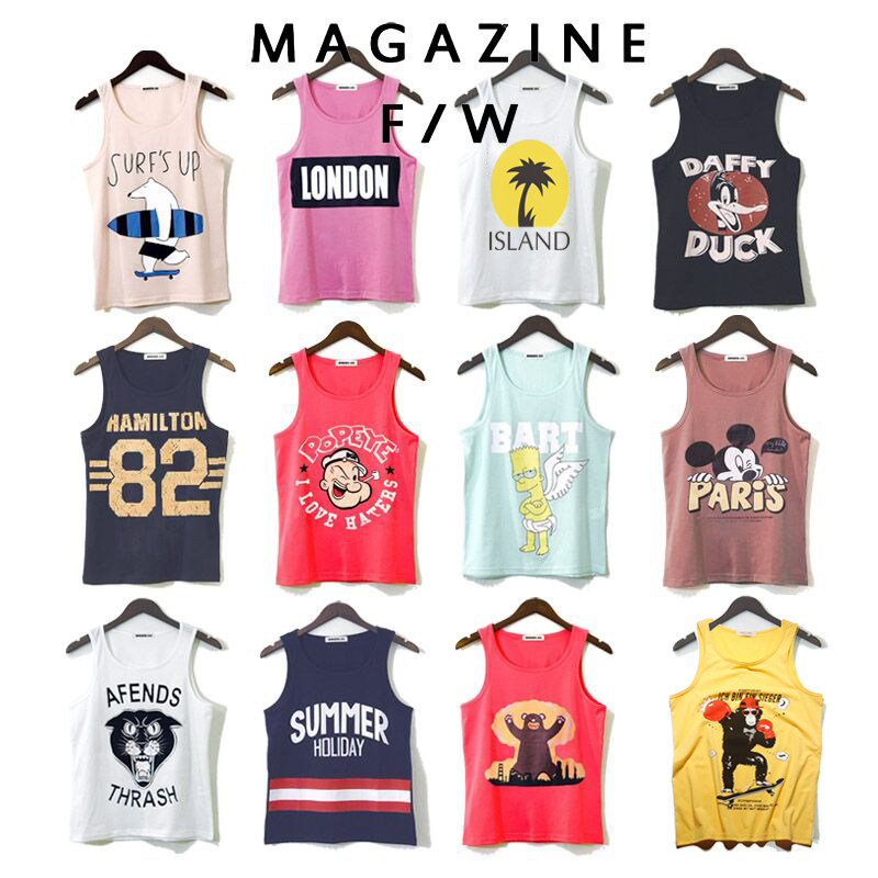 沙滩复古背心男夏季汗马甲宽松无袖汗衫跨栏印花潮男健身运动坎肩