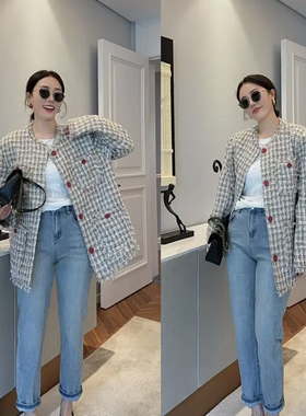 《本期主播-自留》勃艮第红毛边彩色编织粗花呢小香风外套春