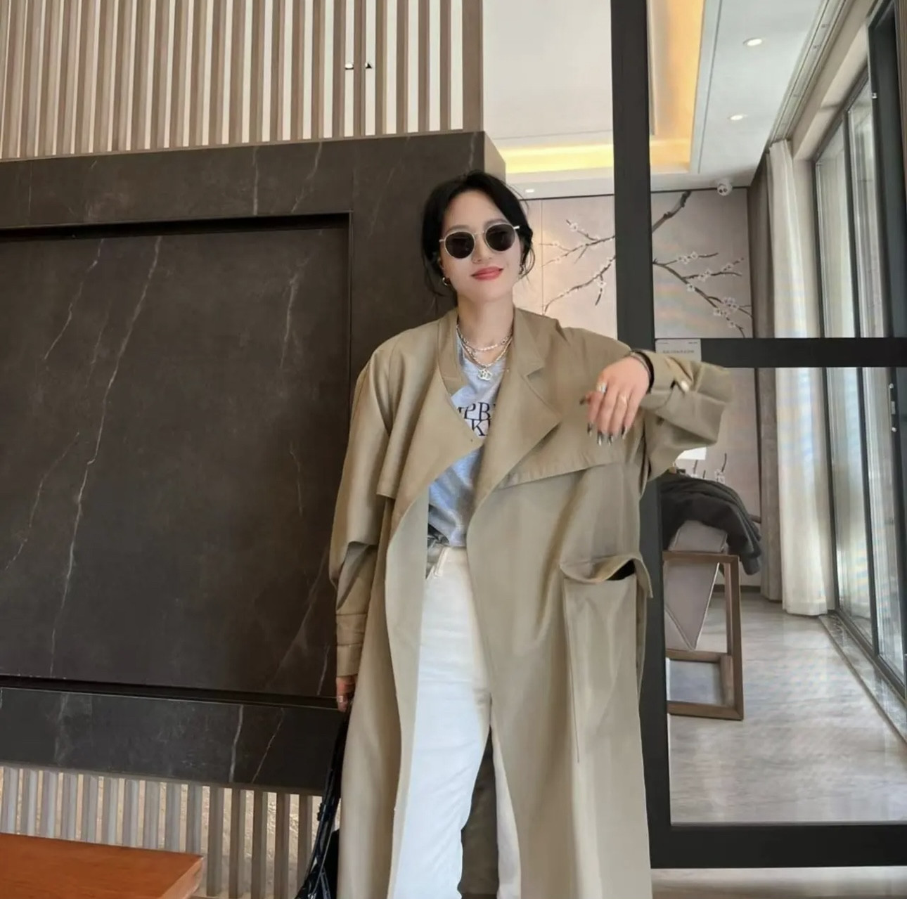韩国时尚风衣外套女中长款过膝春风衣
