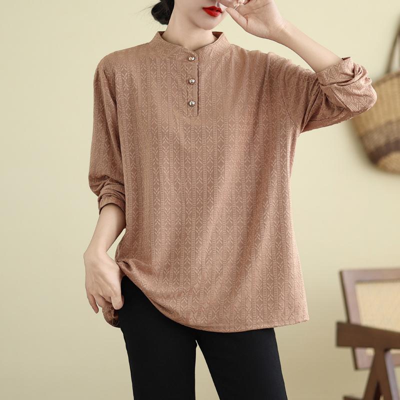 胖妹妹大码复古提花文艺打底衫