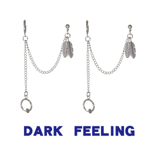 蹦迪土酷女孩朋克暗黑系羽毛链条无耳洞一体式耳骨夹耳环嘻哈耳夹