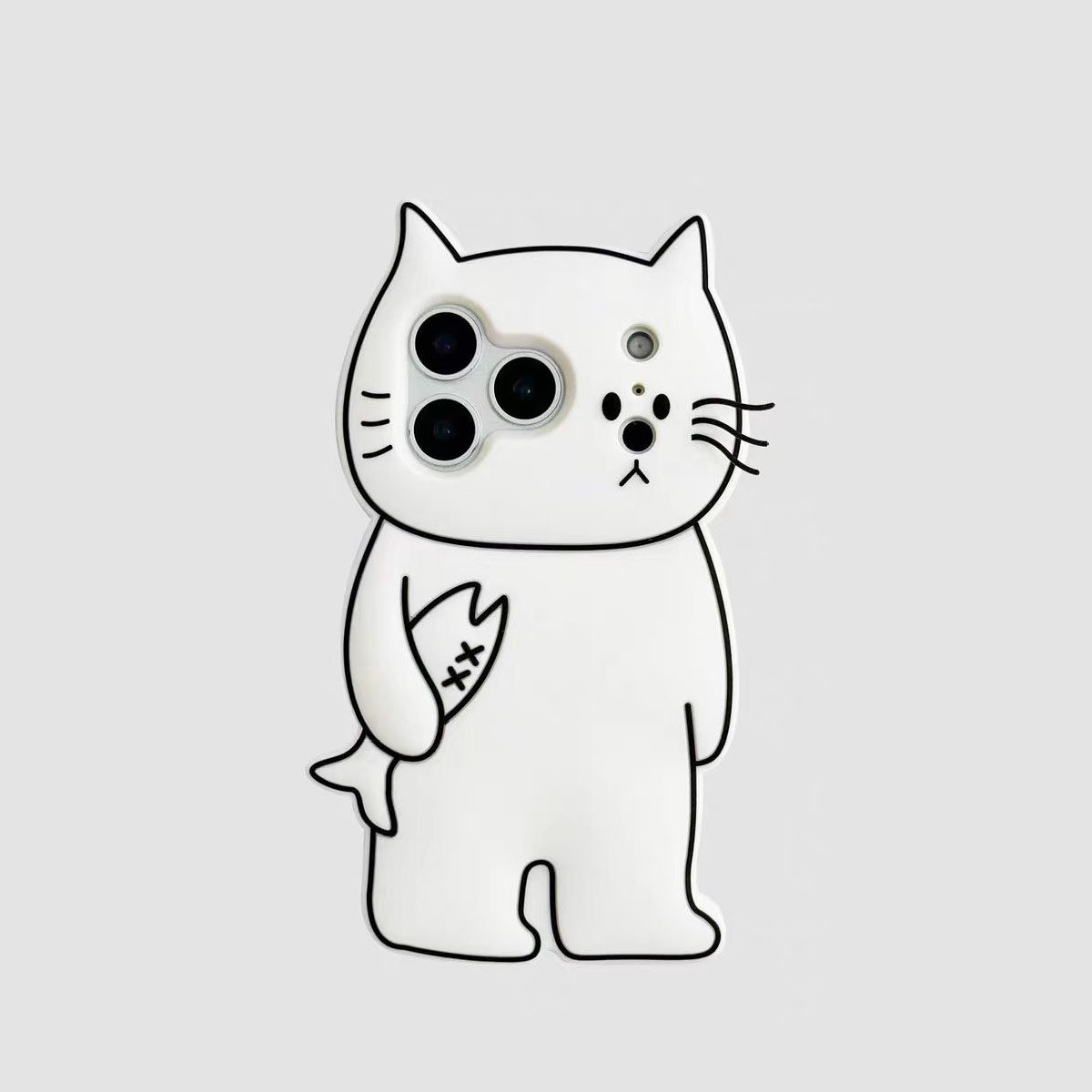 日韩卡通立体拿鱼胡须猫适用于苹果17promax手机壳iphone16pro新款15pro个性女款14pro硅胶全包防摔