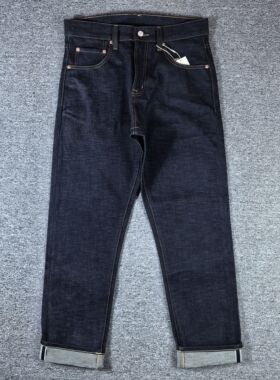 原色赤耳牛仔裤 未脱浆硬挺16安牛皮皮标男士宽松型复古RRL原浆