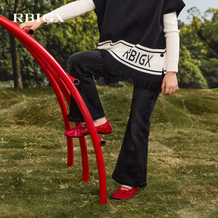 RBIGX瑞比克童装秋季新款复古水洗休闲气质加绒女童微喇牛仔裤