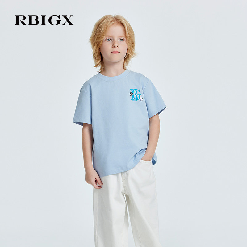 RBIGX瑞比克童装夏季新款百搭简约纯棉字母绣花休闲男童短袖T恤,童装/婴儿装/亲子装,T恤,淘宝优惠券,粉丝福利购,淘宝优惠卷