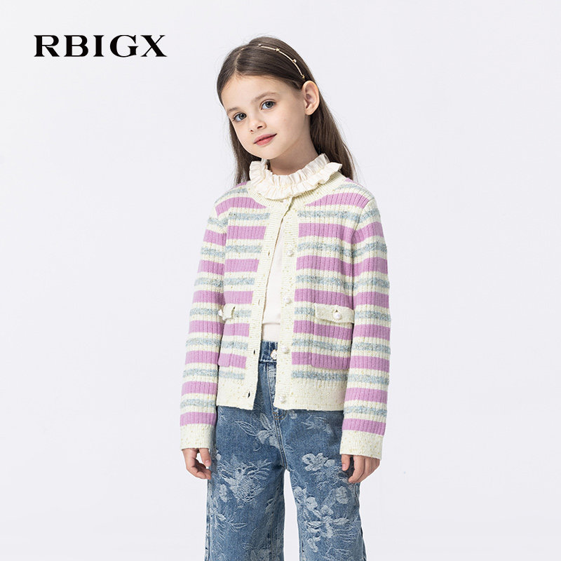 RBIGX瑞比克童装2025秋季新款学院风复古条纹女童羊毛针织开衫