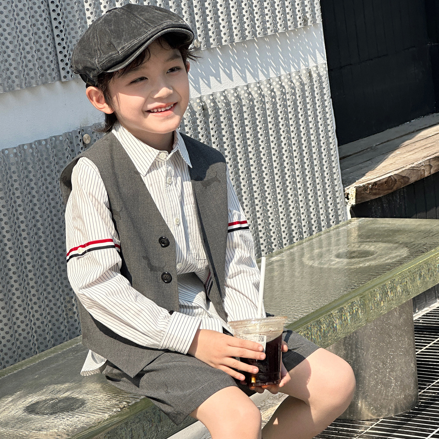 NIESSING尼辛童装春季款绅士小狗印花西装马甲无袖V领纽扣背心