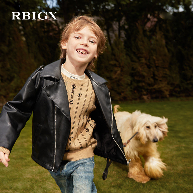 RBIGX瑞比克童装2025秋季新款潮流机车风帅气搭男童外套皮衣夹克