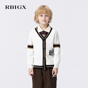 RBIGX瑞比克童装秋季新款学院风复古提花百搭男女童针织开衫外套