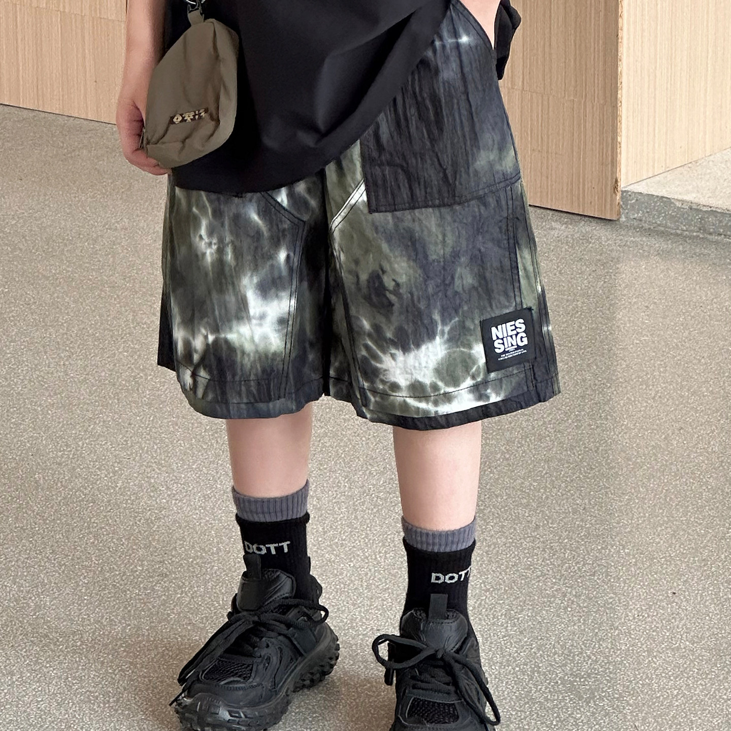 NIESSING尼辛童装夏季新款复古扎染迷彩男童短裤宽松休闲五分裤