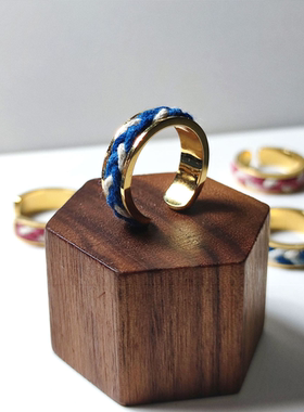 植物蓝染草木染手工编织镀金戒指不锈钢金指环开口气质