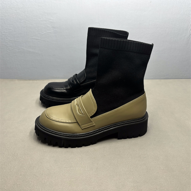 织弹力连袜乐福鞋女英伦风小皮鞋