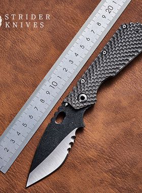 美国STRIDER挺进者正品手工XL弹坑纹钛柄高端收藏户外高硬度折刀