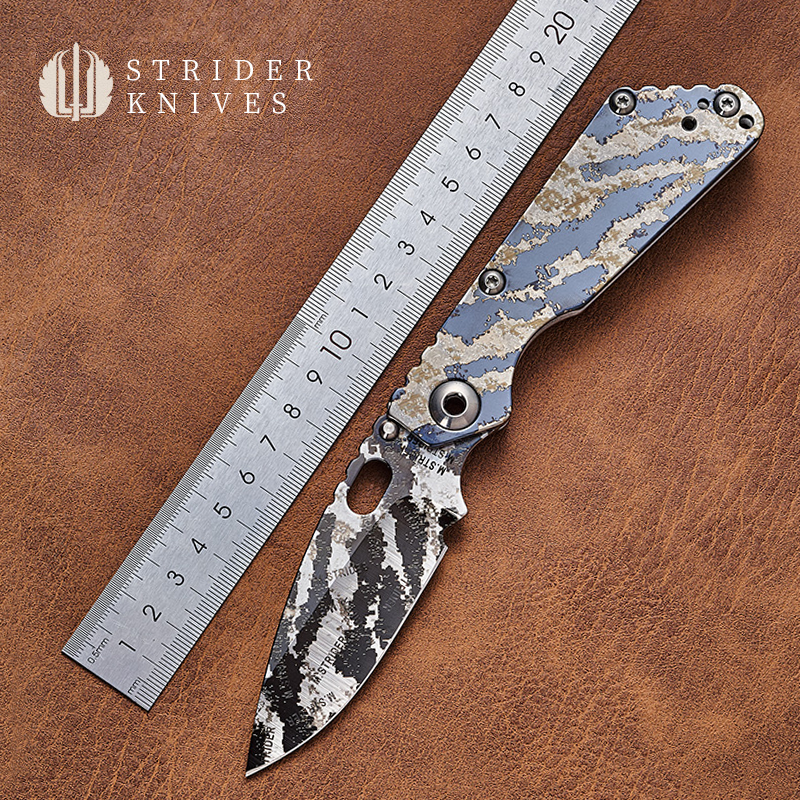 美国STRIDER挺进者正品展会限定手工激光迷彩钛合金SNG粉末钢折刀
