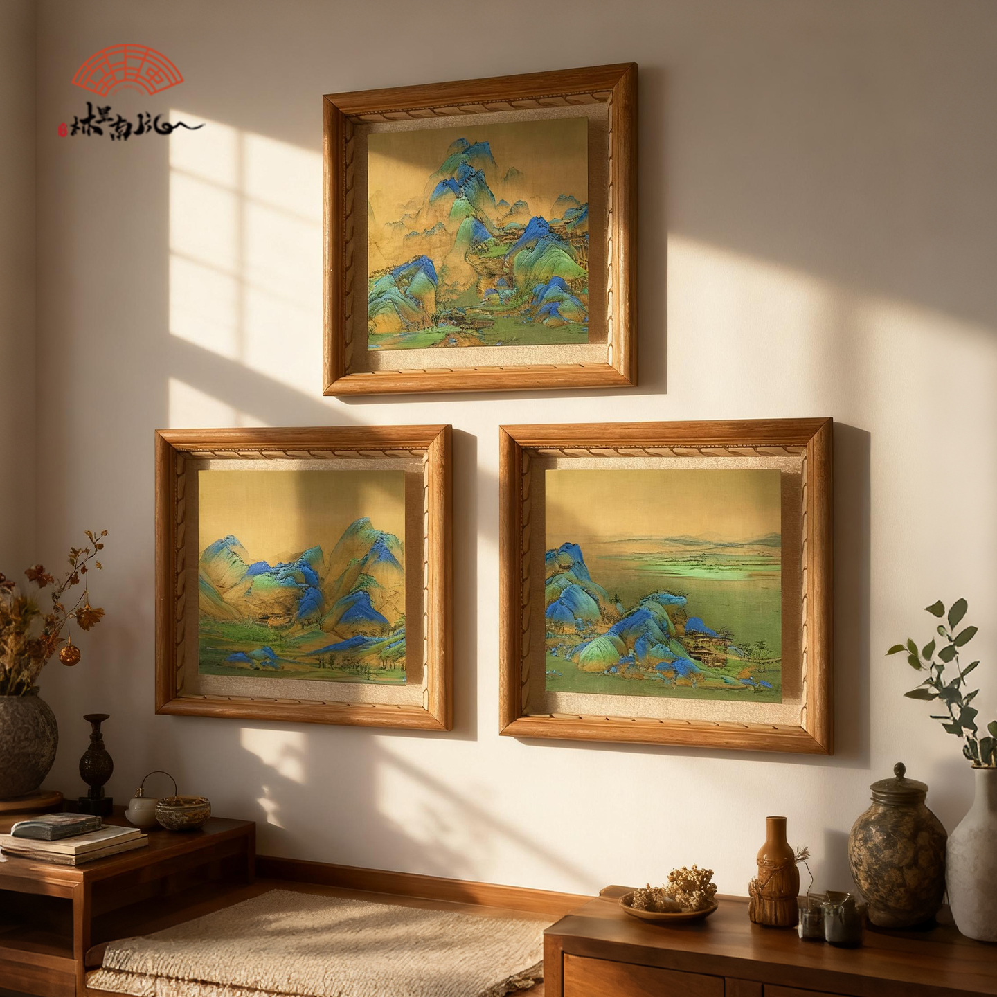 （千里江山图）国画书桌客厅办公室中式悬浮式摆台挂画装饰画
