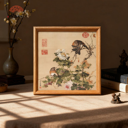 （仙萼长春图） 国风摆台现代餐厅挂画郎世宁国画