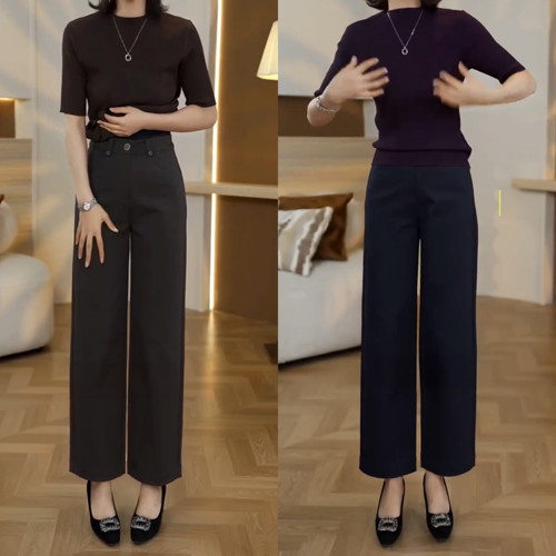 九分窄版直筒裤女2026新款中年妈妈裤子小个子显瘦百搭大码烟管裤