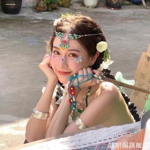 苏古渐变长款锁骨民族风情云南旅游拍照额头链锁透明风月创意耳饰