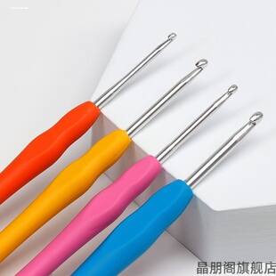 小毛团织品 软柄单头钩针 编织针编织工具糖果色彩色有柄毛线钩针