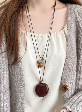 复古果实长款吊坠项链女秋冬新中式民族风毛衣链挂绳衣服配饰