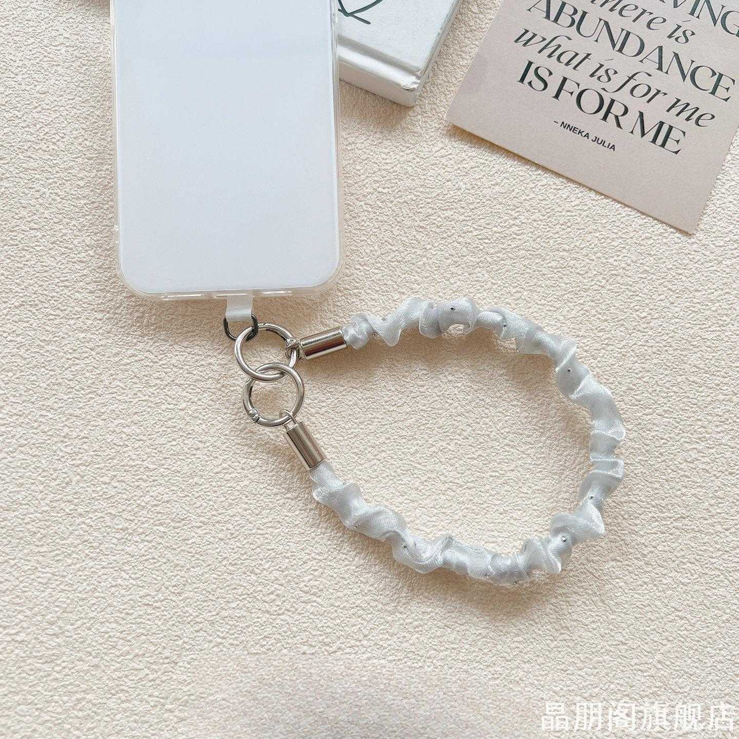 马卡龙薄纱褶皱闪钻手腕挂绳自带手机垫片简约清新手机防丢挂饰