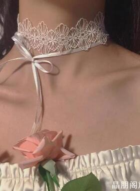 少女白色蕾丝项圈choker颈环系带脖子配饰气质短款项链颈带潮