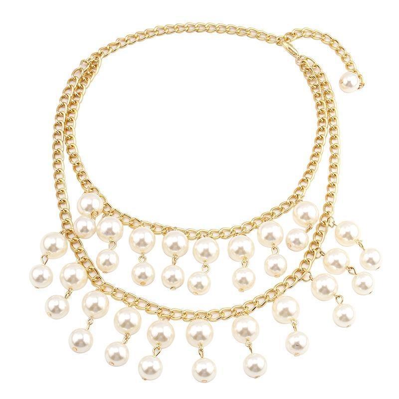 复古破产姐妹同款毛衣链锁骨链轻奢双层仿珍珠项链cos装扮道具