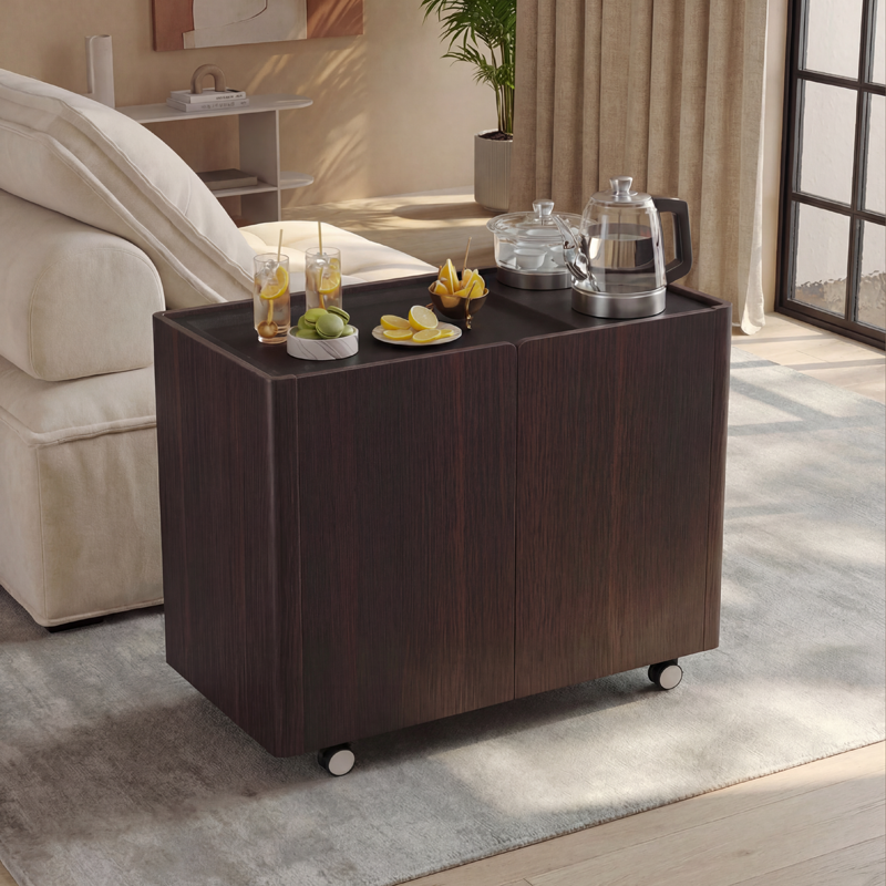 阳台实木烟熏色茶台茶水柜新中式客厅沙发边几可移动小户型泡茶桌