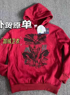 外贸 经典铁锈红色 Spiderman蜘蛛侠 加绒儿童6-15岁带帽卫衣秋冬