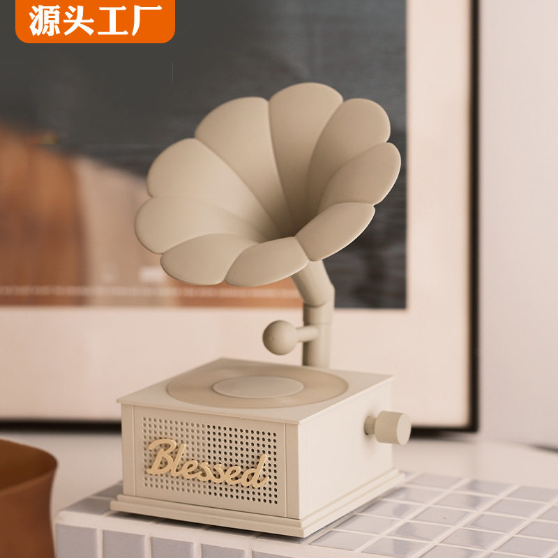 复古留声机蓝牙音响七彩灯桌面小