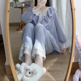大码女装2026春夏新款胖妹妹mm宫廷风公主睡衣甜美家居服两件套装