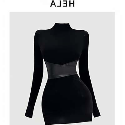 大码胖mm美式辣妹半高领连衣裙