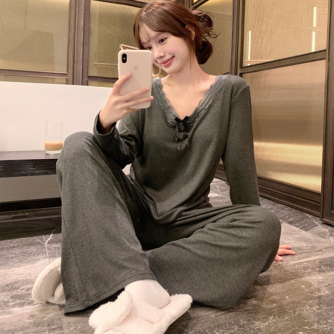 200斤大码女装胖mm带胸垫莫代尔睡衣秋冬V领蕾丝长袖家居服套装,女士内衣/男士内衣/家居服,睡衣/家居服套装,淘宝优惠券,粉丝福利购,淘宝优惠卷