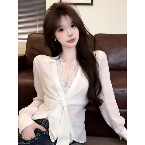 大码女装显瘦蕾丝背心衬衫两件套