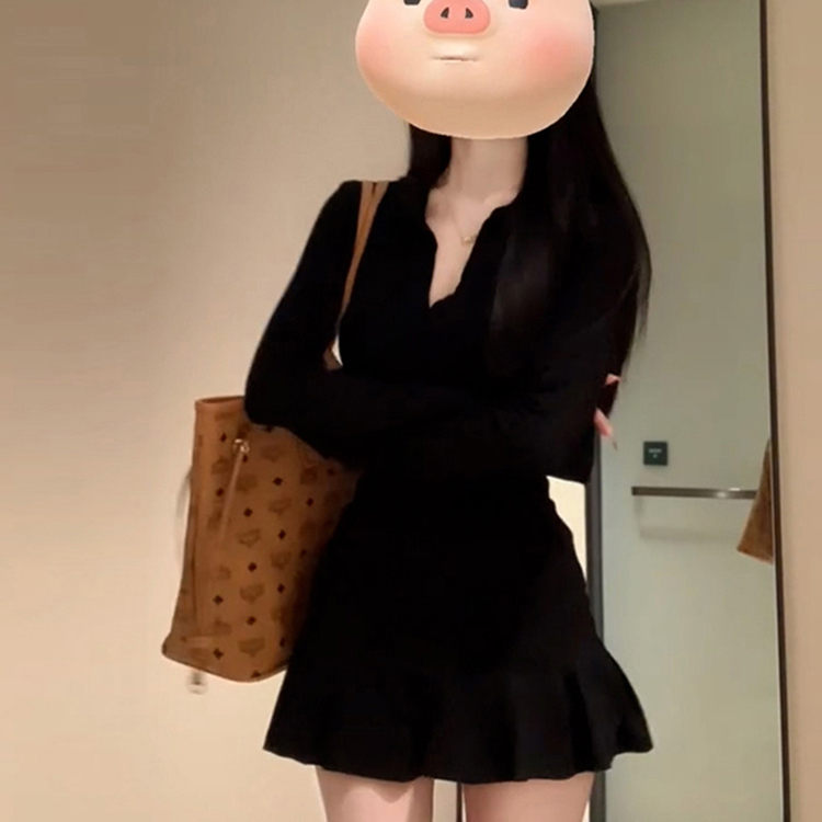 200斤大码女装胖mm韩系黑色连衣裙秋季爆款修身收腰包臀短裙套装