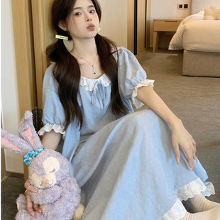 200斤大码 甜美蕾丝公主风外穿睡衣家居服 女装 宽松睡裙微胖mm夏季
