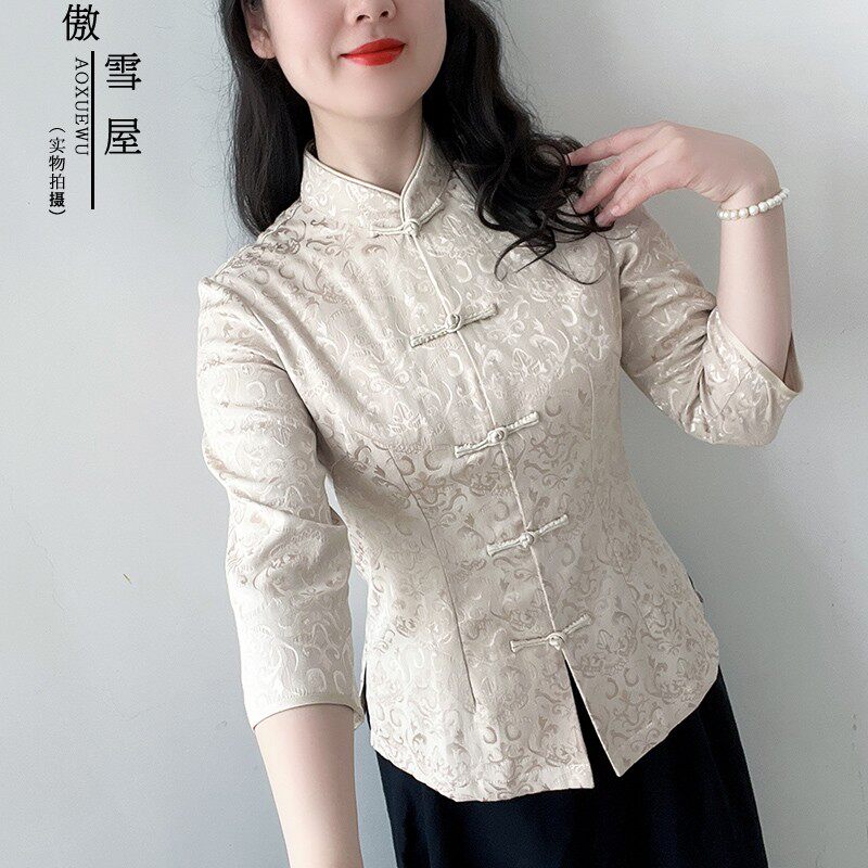 傲雪屋原创国风高级感盘扣立领七分袖女别致设计感独特上衣国潮