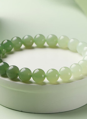 和田玉手串男女款浅青玉渐变晴水