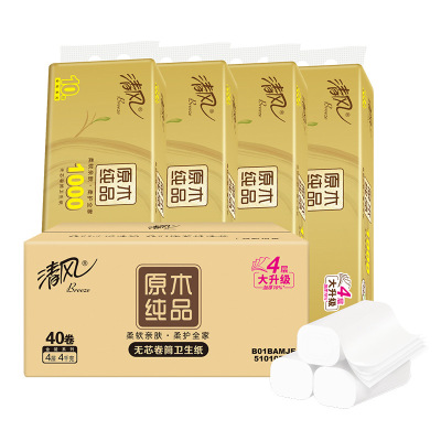 清风原木金装无芯卷纸4层1000克提家用卫生纸厕纸410提B01BAMJE