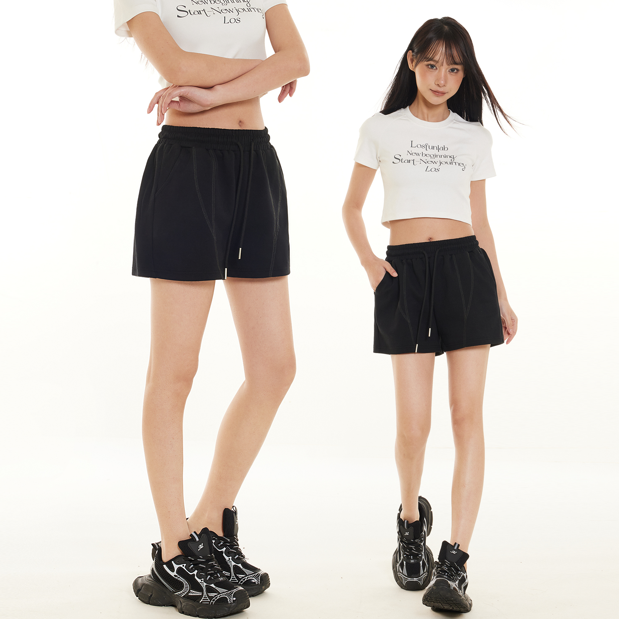 Beikastudios黑色运动短裤女夏新款2025韩版休闲宽松直筒五分裤潮