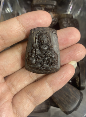 文殊菩萨沉香吊坠属生肖兔守护神本命佛男女士挂件饰品情侣项坠