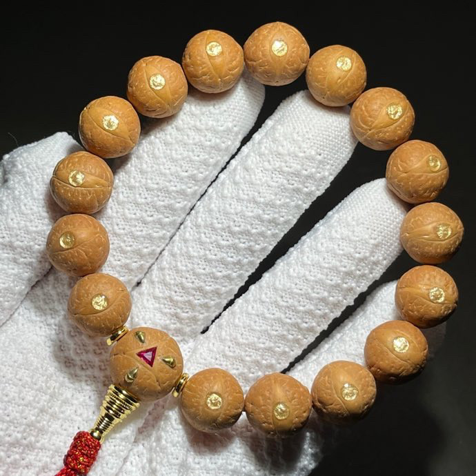 敦煌琥珀金绿钻龙爪凤眼菩提子手串14mm佛珠单圈手链男女士情侣款