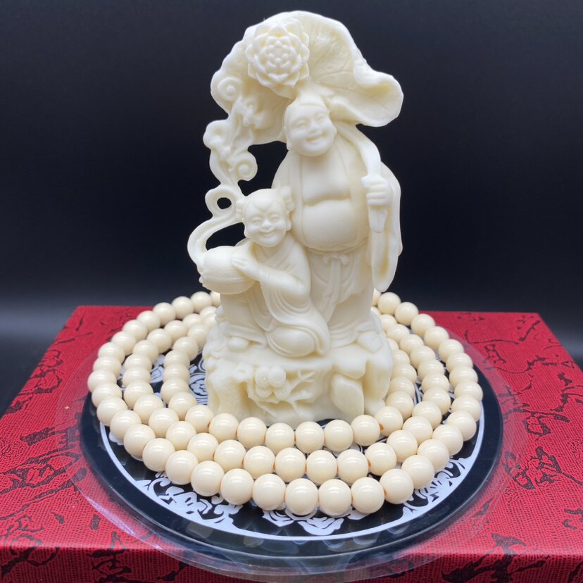 象牙果合二仙童子摆件合和仙童佛像家居客厅卧室婚房玄关汽车装饰图片