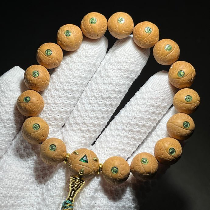 敦煌孔雀绿绿钻龙爪款凤眼菩提子手串男女士佛珠手链14mm＊16+1颗