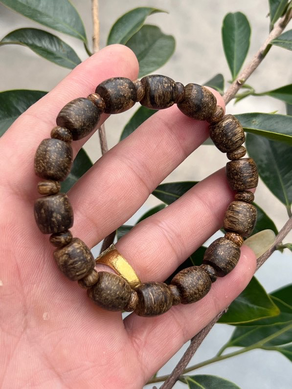 柬埔寨菩萨棋沉香手串1.0cm桶珠单圈手链约11克男女士文玩佛珠