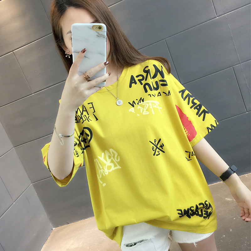 ãùÑÅ·çtÐôÅ®×°Ïļ¾2019¿íËɺ«°æ³±Á÷ʱÉÐ×Öĸ¶ÌÐät-shirtÍøºìÒ·þ