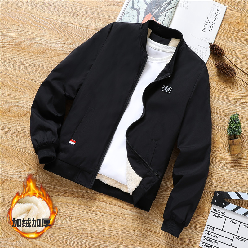 夹克男秋冬季新款韩版修身立领加绒短款外套青年春款男装加厚上衣