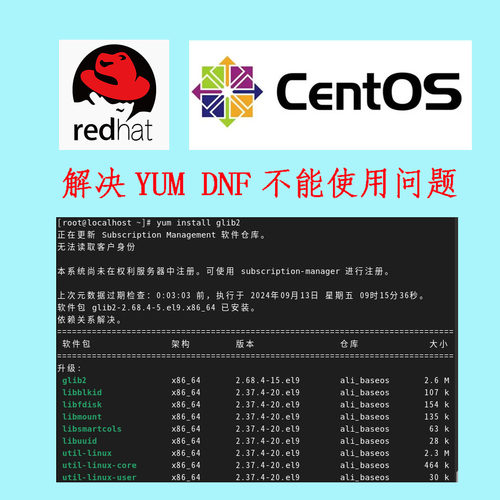 Linux Redhat红帽 CentOS 解决yum源 dnf源 软件仓库 未注册问题