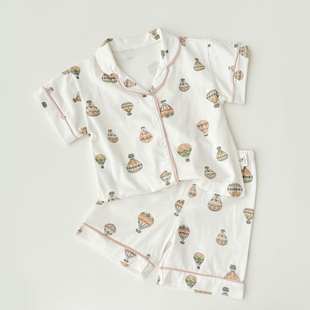 丹麦风儿童睡衣男女童纯棉家居服套装宝宝夏季新款短袖短裤两件套