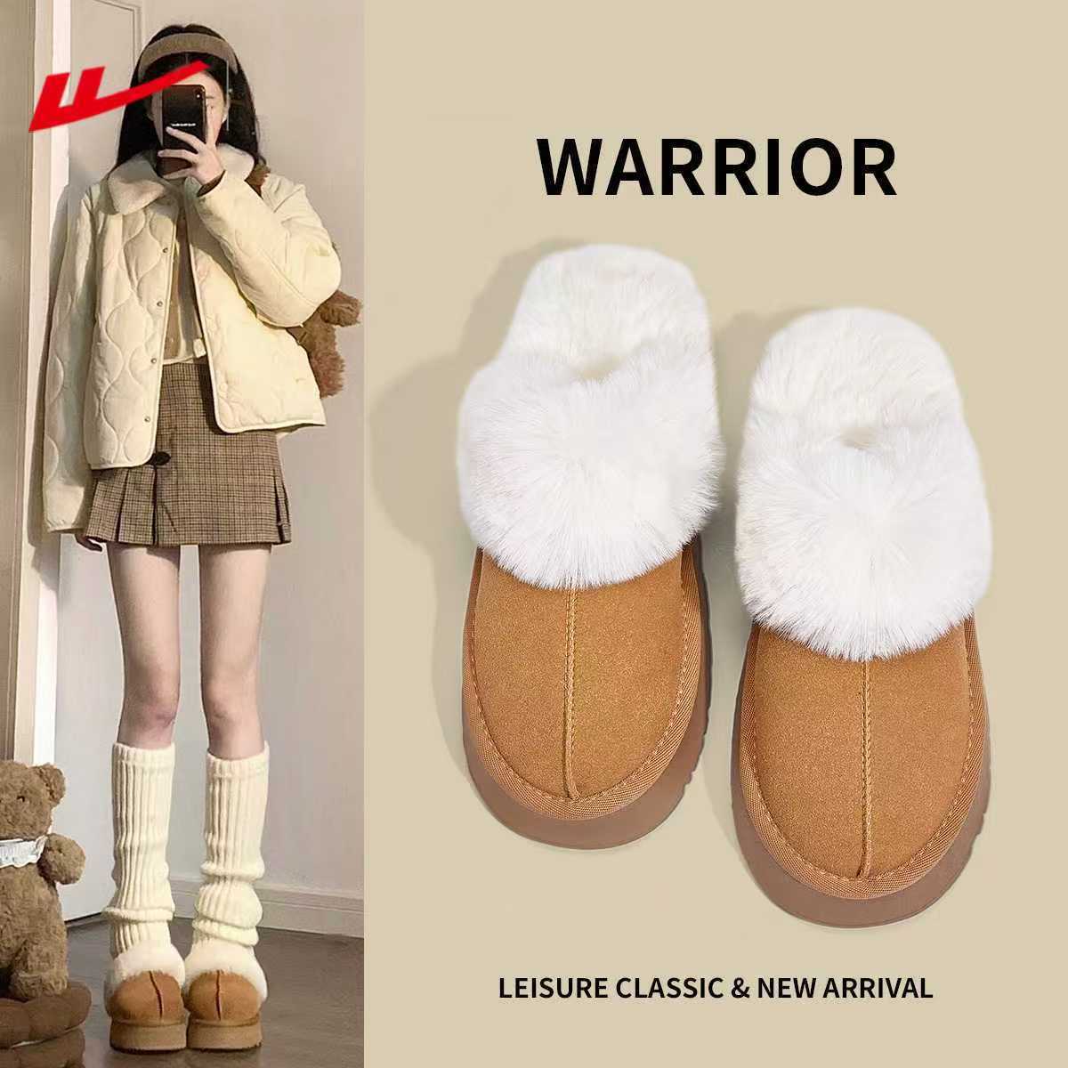W1662回力厚底棉鞋女款冬季新款半拖鞋女外穿加绒加厚保暖雪地靴